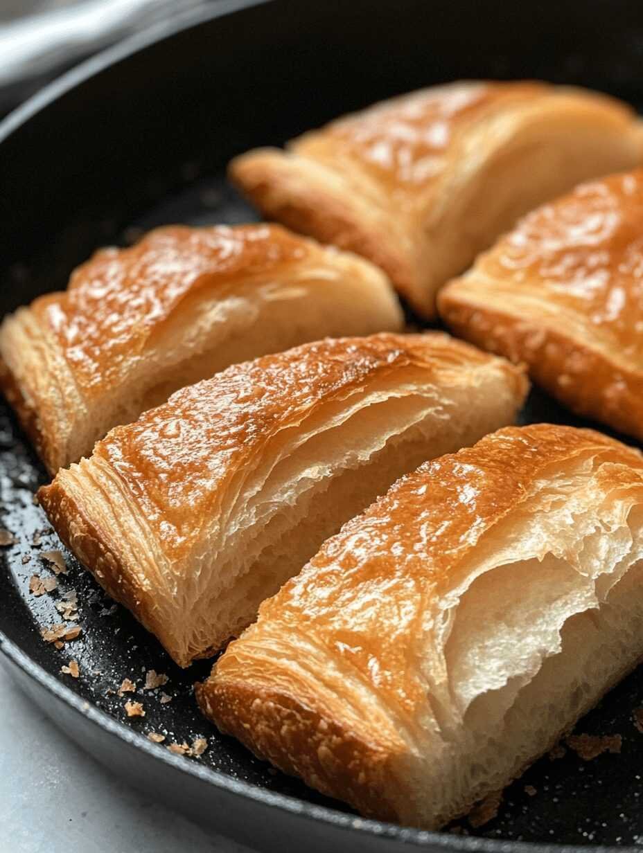 Slice the croissants in half and lightly toast them cut side down in a skillet with a bit of butter until golden and warm.