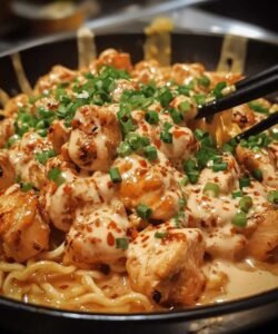 Fiery Chicken Ramen with Creamy Garlic Sauce – A Bold Summer Favorite
