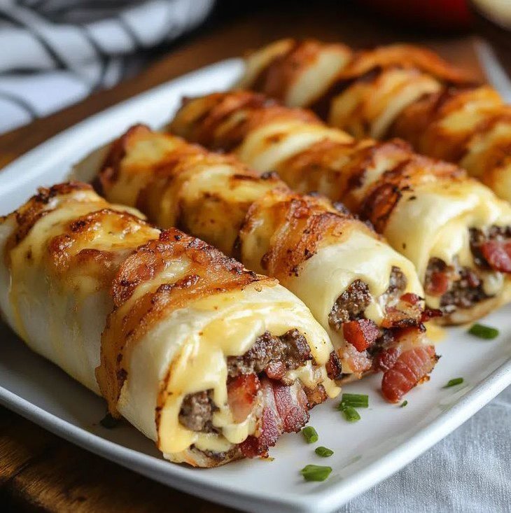 Garlic Butter Bacon Cheeseburger Rollups a