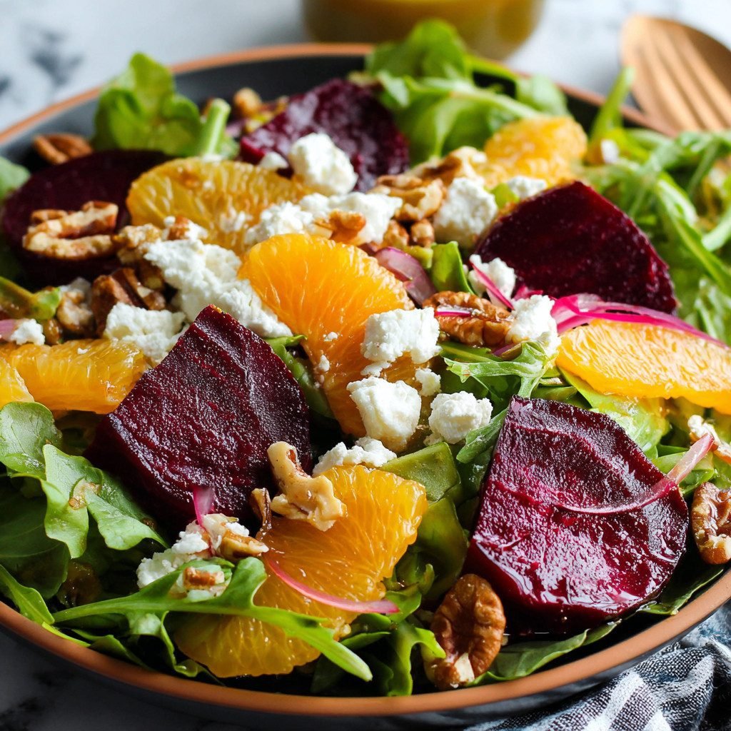 Roasted Beet Citrus Goat Cheese Salad Bursts with Color