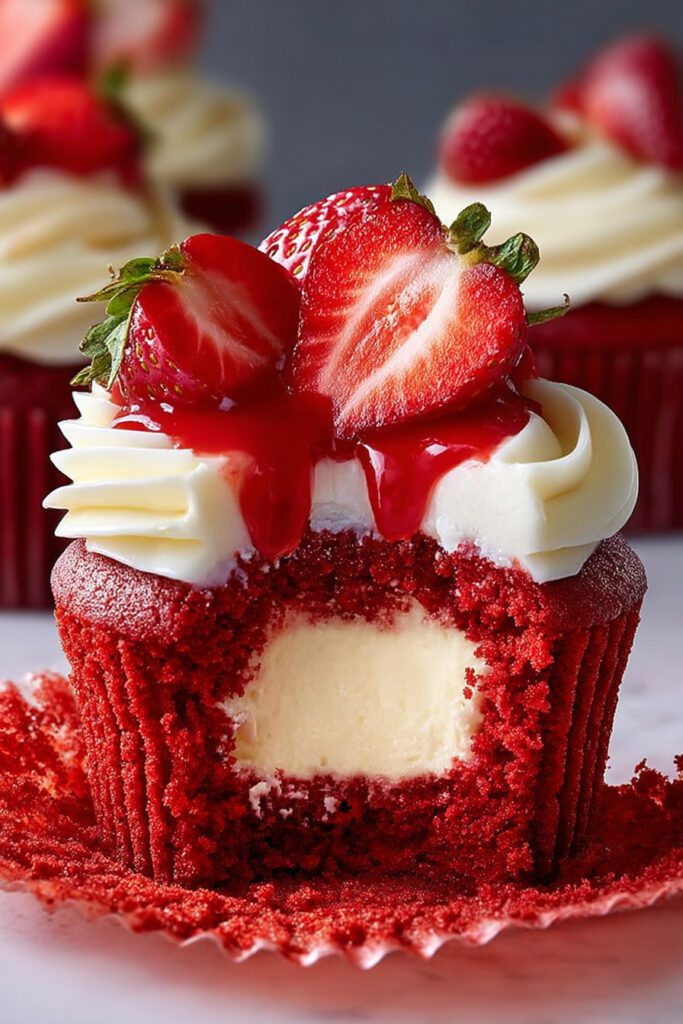 Strawberry Cheesecake Red Velvet Cupcakes