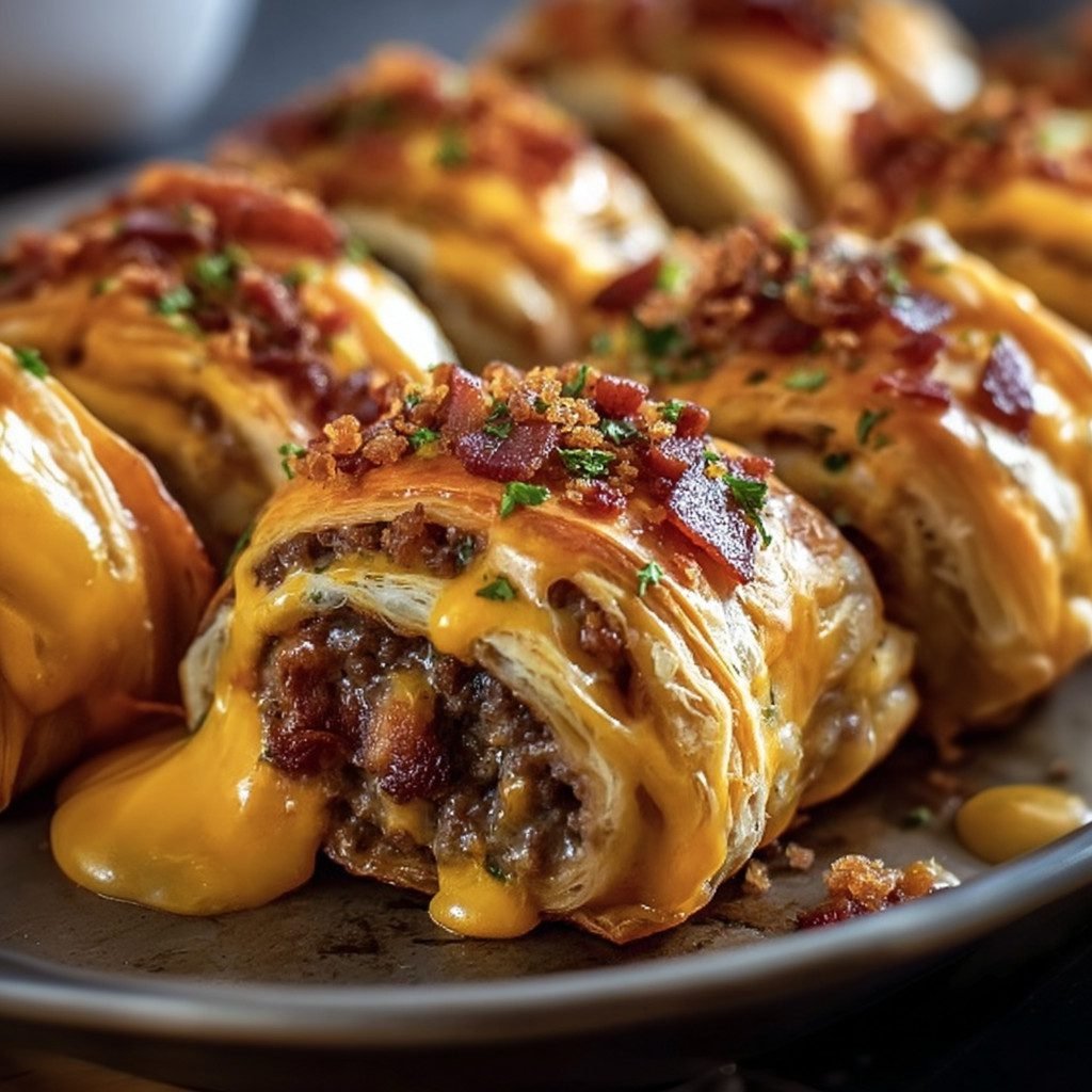 Garlic Butter Bacon Cheeseburger Rollups