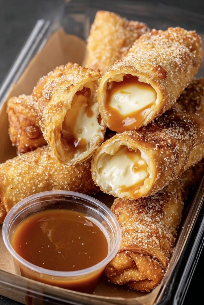Cheesecake Egg Rolls with Caramel Sauce