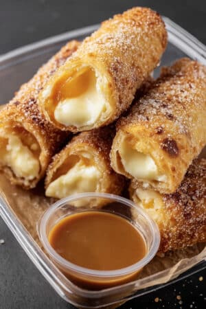 Cheesecake Egg Rolls with Caramel Sauce