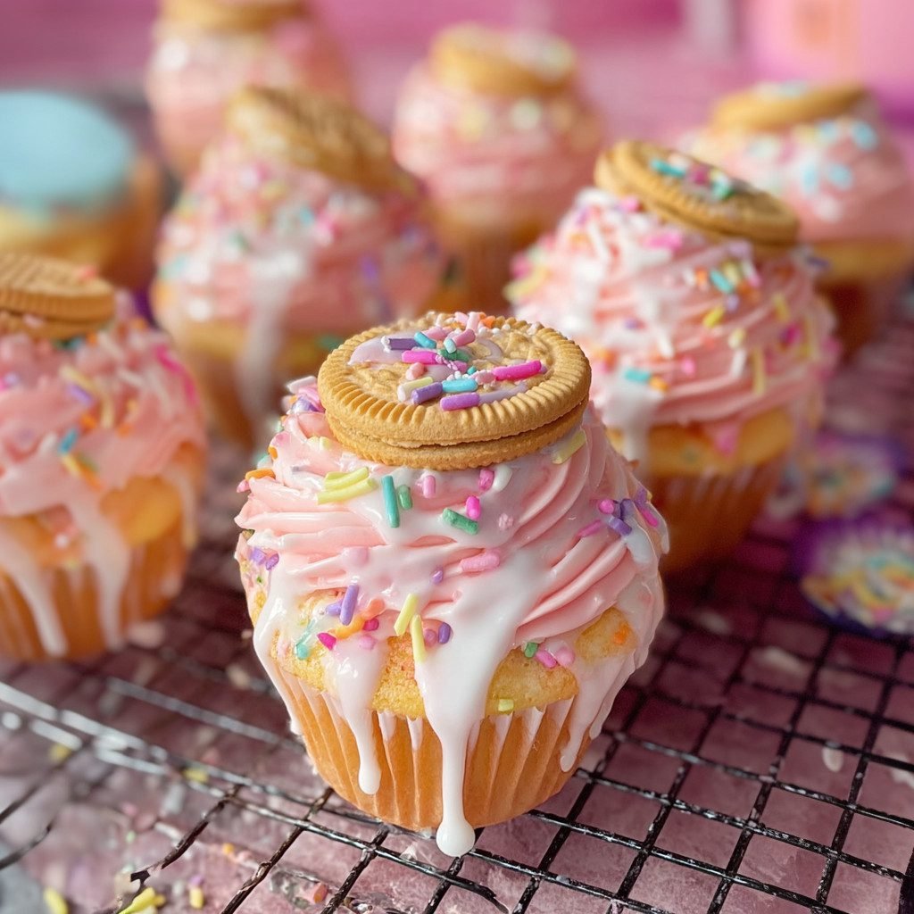 Confetti Cookie Drip Cupcakes