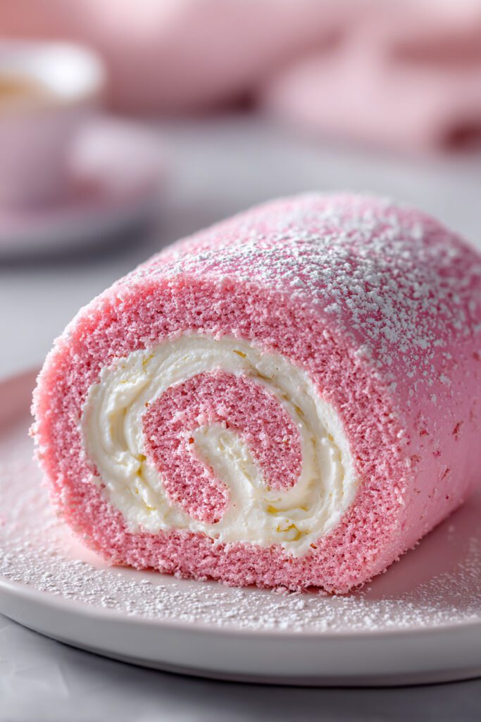 Pink Velvet Cake Roll with Cream Cheese Filling