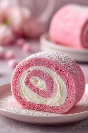 Pink Velvet Cake Roll with Cream Cheese Filling