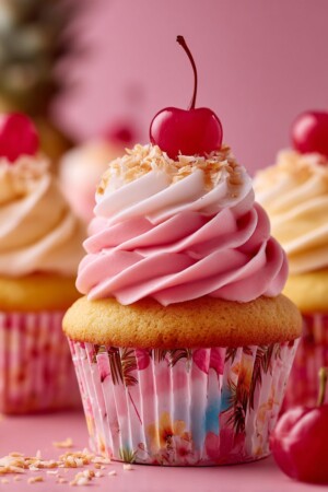 Bahama Mama Cupcakes: Tropical Pineapple-Coconut Cupcakes with Cherry-Rum Buttercream