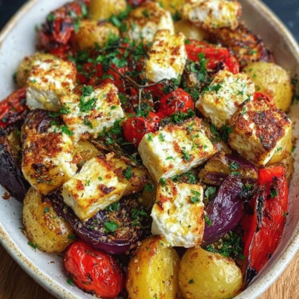 Knusprige Feta-Kartoffeln mit Ofengemüse – Einfach, bunt und voller Geschmack