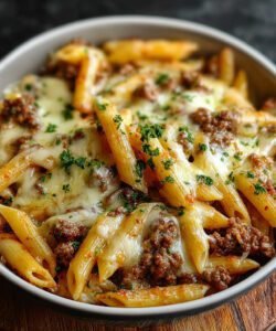 Cheesy Penne with Garlic Butter Ground Beef