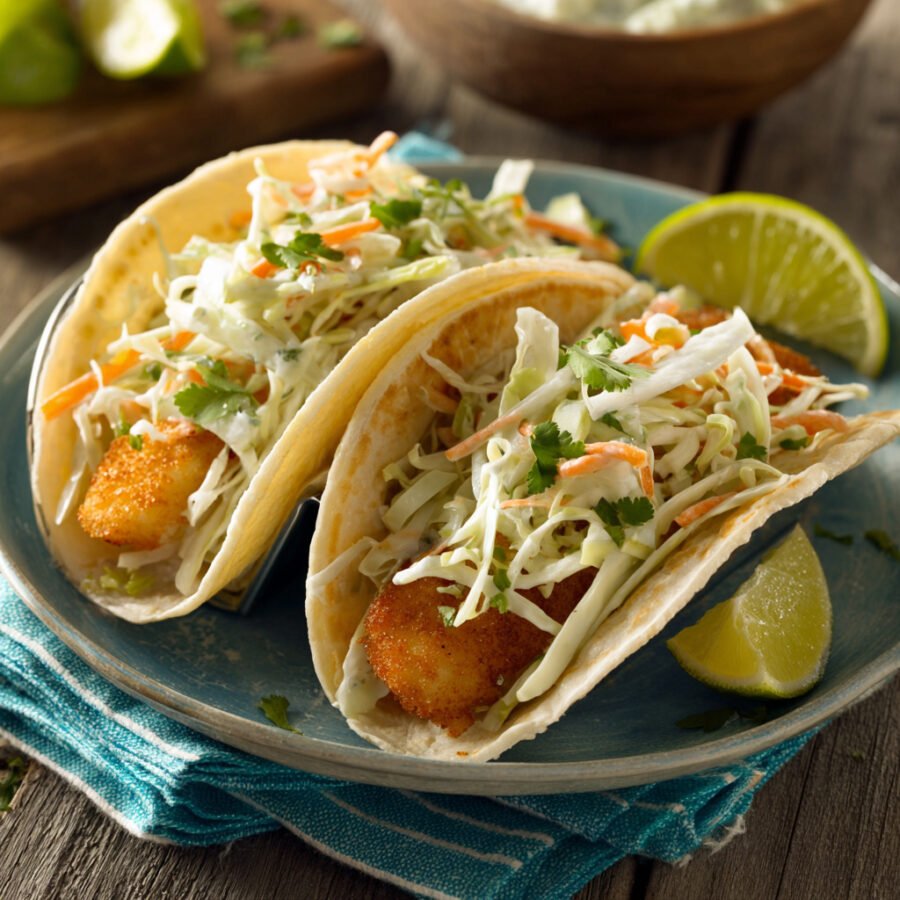 Crispy Fish Tacos with Slaw