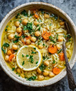 Greek Chickpea Lemon Orzo Soup