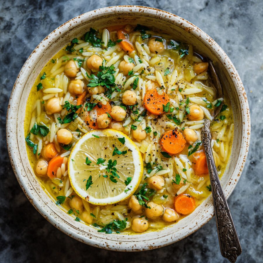 Greek Chickpea Lemon Orzo Soup