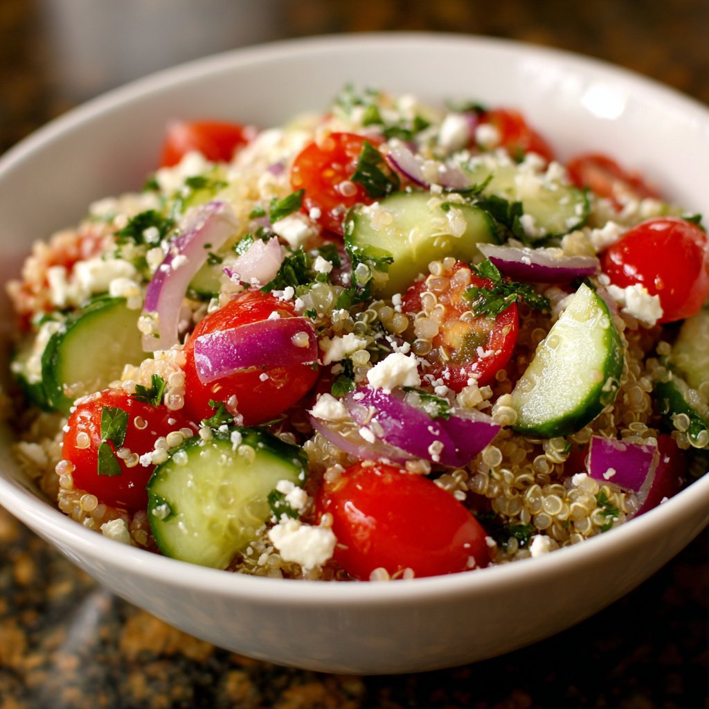 Greek Tomato Cucumber Quinoa Salad: Perfect Lunch Delight!