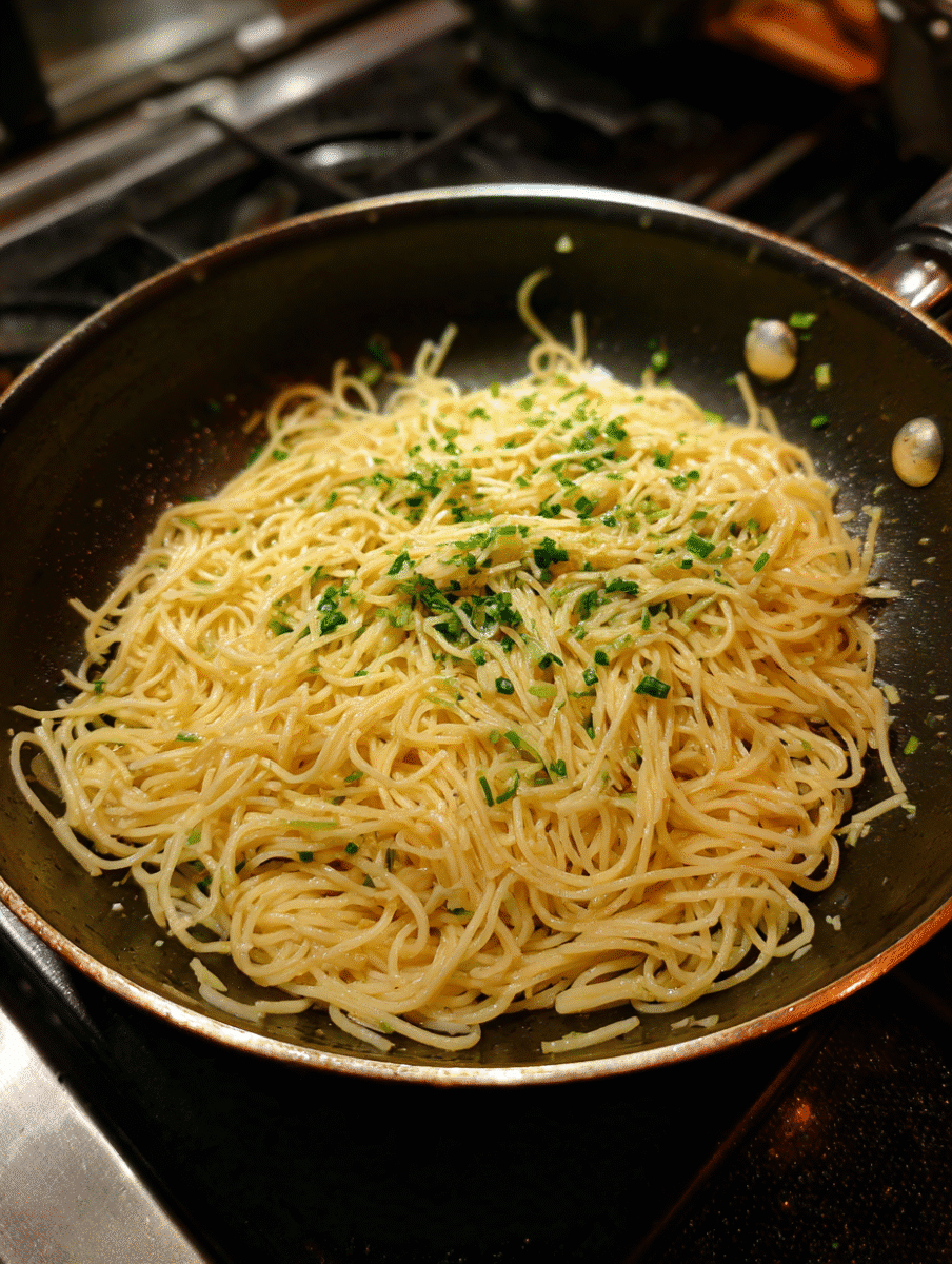 Bowl of ginger scallion noodles garnished with fresh scallions and sesame seeds, served as a quick Asian-inspired comfort dish.