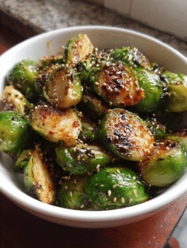 Garlic Sesame Roasted Brussels Sprouts