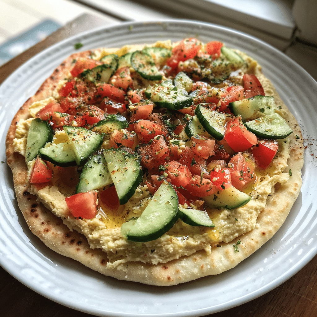 Flatbread with hummus, cucumber, tomato, and chickpeas – an easy Mediterranean lunch recipe
