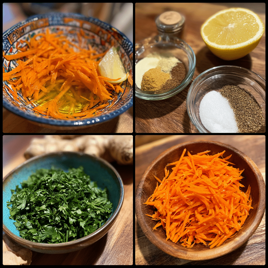 Bowl of Moroccan carrot salad with cumin, lemon, parsley, and honey, served as a bright side dish.
