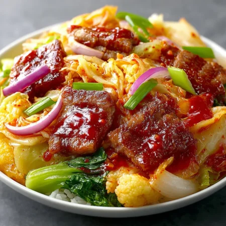 Kimchi and Pork Belly Sizzling Stone Bowl (Dolsot Bibimbap)
