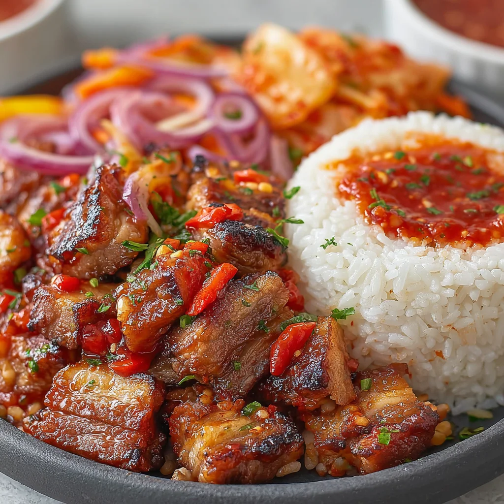Kimchi and Pork Belly Sizzling Stone Bowl (Dolsot Bibimbap)