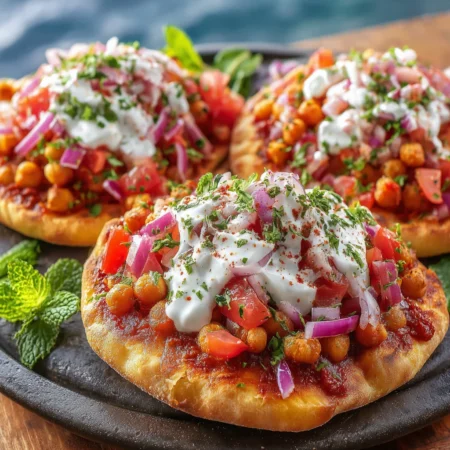 Crispy Chickpea and Harissa Flatbreads with Mint Yogurt