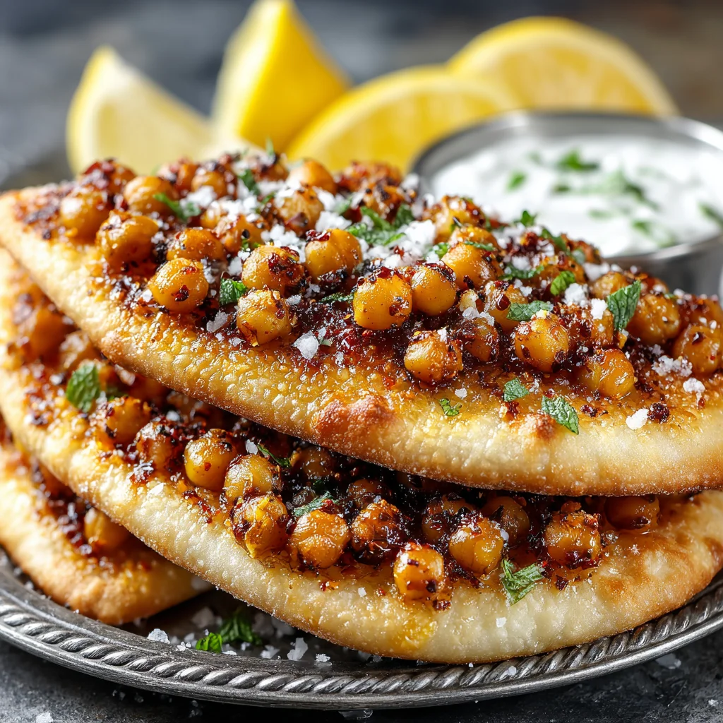 Crispy Chickpea and Harissa Flatbreads with Mint Yogurt