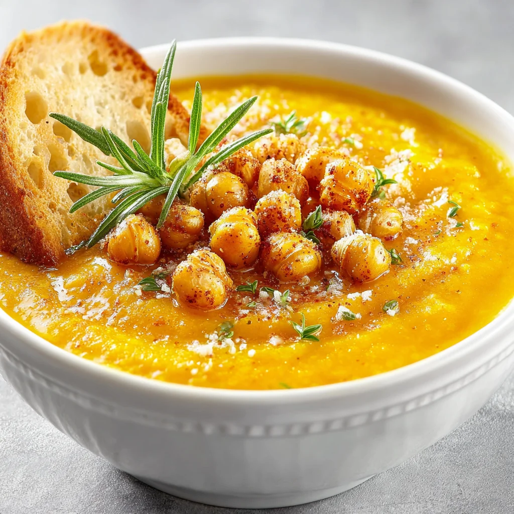 Turmeric and Coconut Lentil Soup with Crispy Chickpeas