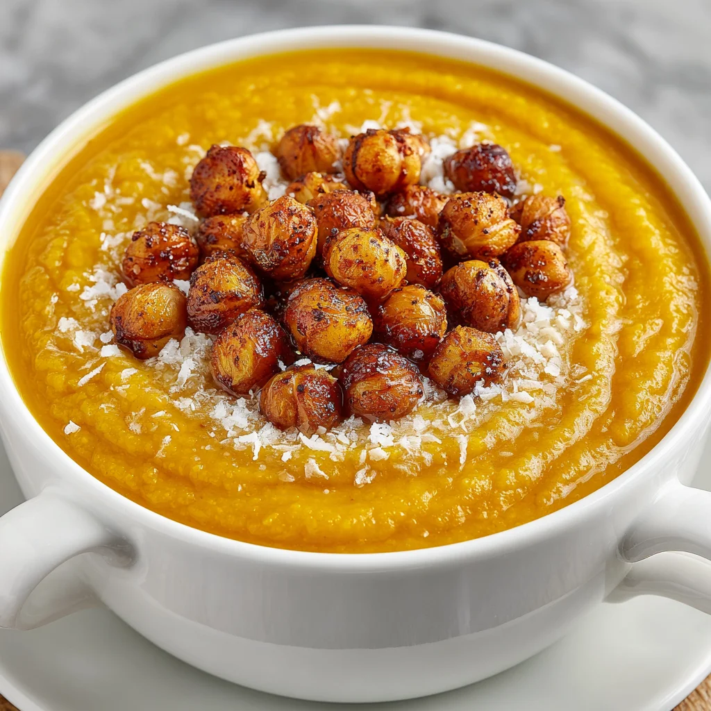 Turmeric and Coconut Lentil Soup with Crispy Chickpeas