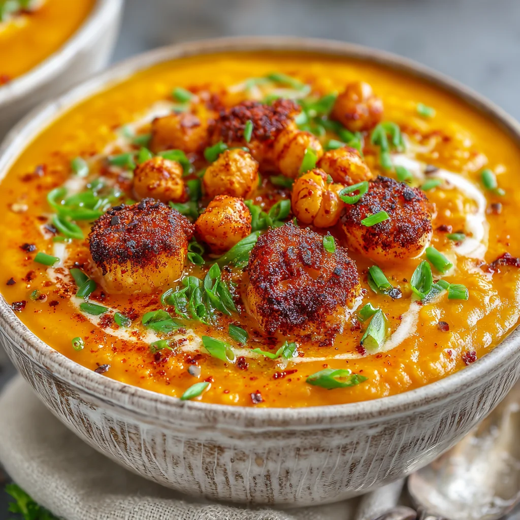 Turmeric and Coconut Lentil Soup with Crispy Chickpeas